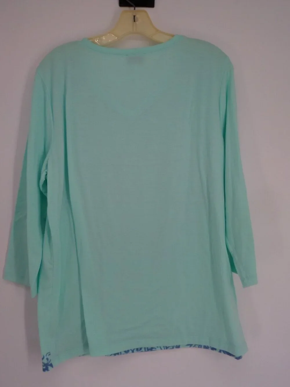 Chico's Zenergy Woman's 3/4 Sleeve Aqua n Purple Print Top Size 3 US XL - Picture 4 of 7